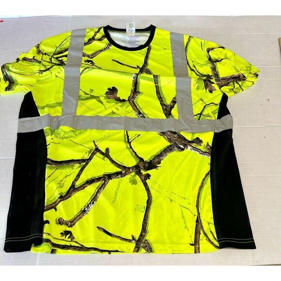 SS360° Backwoods Camo/Florescent Green Reflective Safe Shirt/Short Sleeve/SZ XXL - Picture 1 of 6